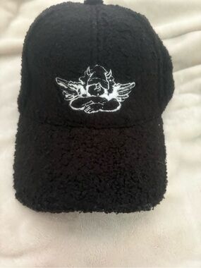 Boys Lie Black Sherpa Angel Embroidered Baseball Cap